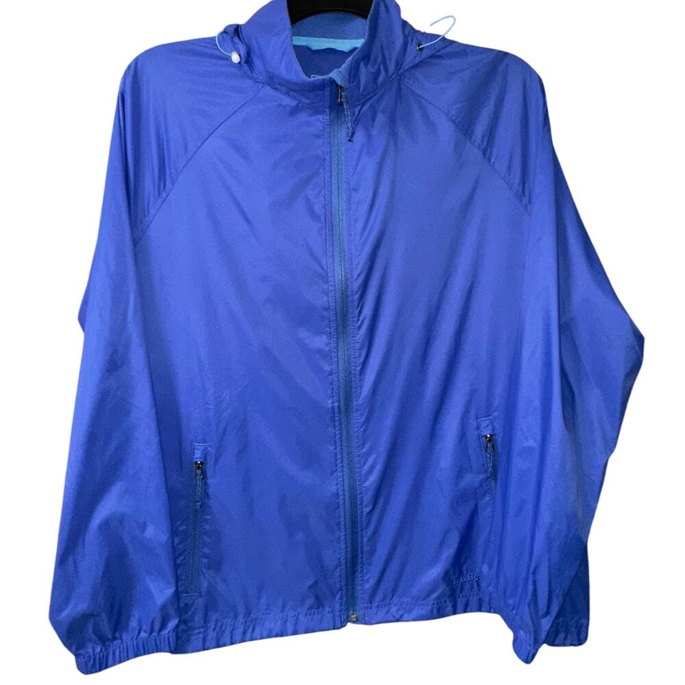 L.L.Bean Womens 1X Blue Hooded Windbreaker Lightweight Rain Jacket Plus Size